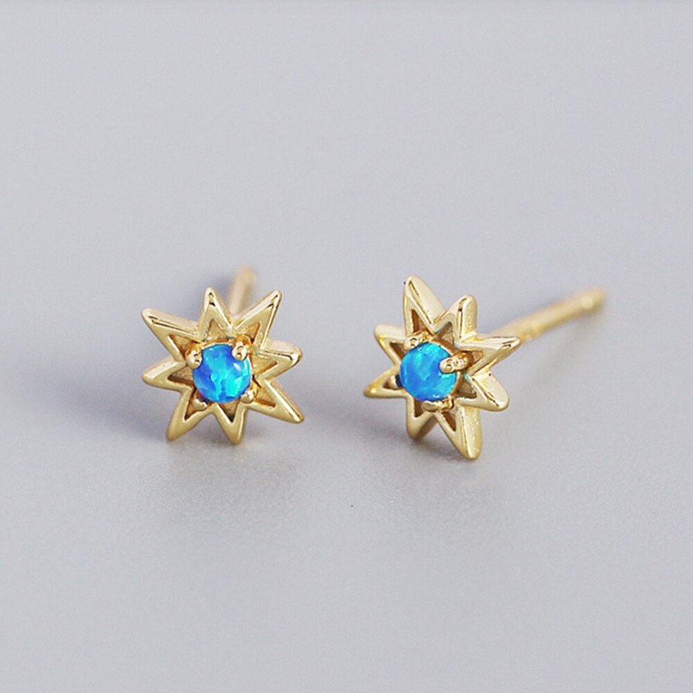 Opal Star Studs Blue opal Starburst Earrings North Star Studs Tiny Gold Studs